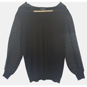 Adrianna Papell Womens Lightweight Sweater Size XL Sheer Gold Metallic Preppy‎